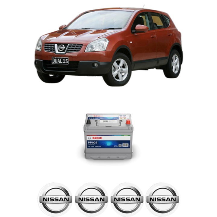 Baterie Acumulator 70 Ah 12 V 540 A NISSAN QASHQAI I (J10, NJ10) 1.6 dCi din 2011-2013 KW 96 CP 130 CMC 1598, auto, Bosch, 4x Stickere auto cu NISSAN