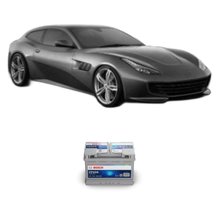 Baterie Acumulator 77 Ah 12 V 780 A FERRARI GTC4 Lusso / Lusso T 3.9 T din 2016 KW 449 CP 610 CMC 3855, auto, Bosch, 4x Stickere auto cu FERRARI