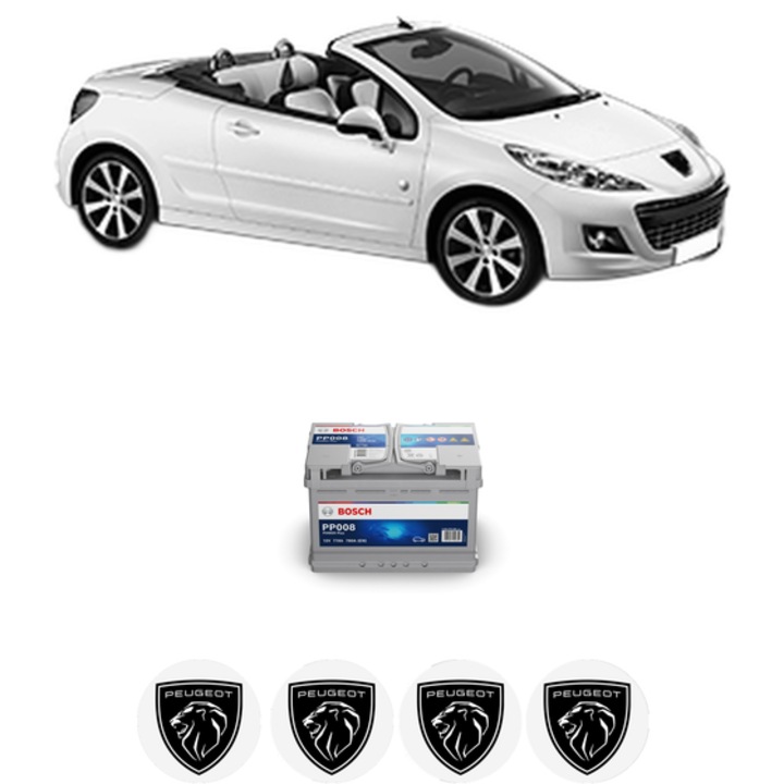 Baterie Acumulator 77 Ah 12 V 780 A PEUGEOT 207 CC (WD_) 1.6 HDi din 2007-2015 KW 80 CP 109 CMC 1560, auto, Bosch, 4x Stickere auto cu PEUGEOT