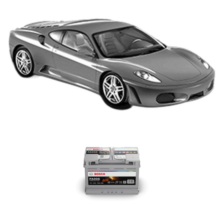 Baterie Acumulator 70 Ah 12 V 760 A FERRARI F430 F430 din 2008-2009 KW 357 CP 486 CMC 4308, auto, Bosch, 4x Stickere auto cu FERRARI