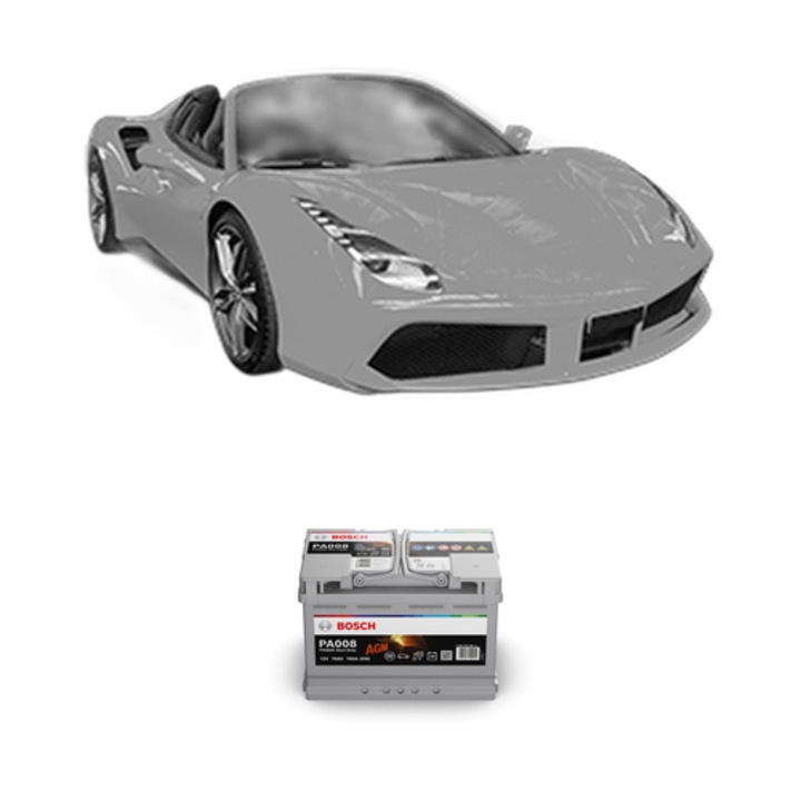 Baterie Acumulator 70 Ah 12 V 760 A FERRARI 488 Spider 3.9 din 2015 KW 493 CP 670 CMC 3902, auto, Bosch, 4x Stickere auto cu FERRARI