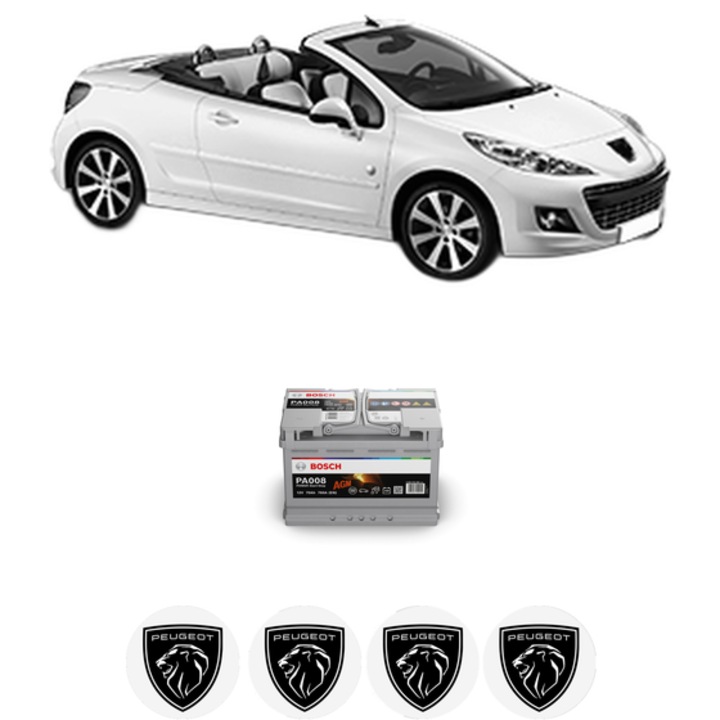Baterie Acumulator 70 Ah 12 V 760 A PEUGEOT 207 CC (WD_) 1.6 HDi din 2007-2015 KW 80 CP 109 CMC 1560, auto, Bosch, 4x Stickere auto cu PEUGEOT