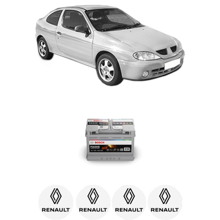 Baterie Acumulator 70 Ah 12 V 760 A RENAULT MEGANE I Coach (DA0/1_) 2.0 16V din 2002-2003 KW 102 CP 139 CMC 1998, auto, Bosch, 4x Stickere auto cu RENAULT