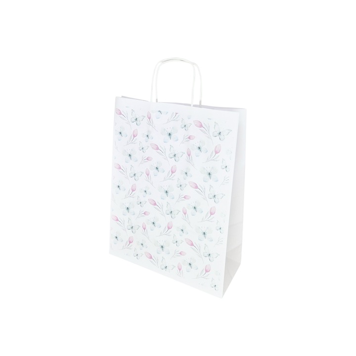 Set 200 buc Punga Hartie Kraft cu Model Floral Butterfly Whisper 22 x 31(H) x 10cm