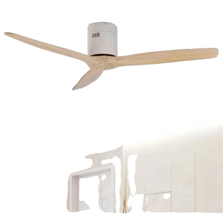 Mennyezeti ventilátor, modern design, távirányítós működés, 52 hüvelyk, fa, 8 kg