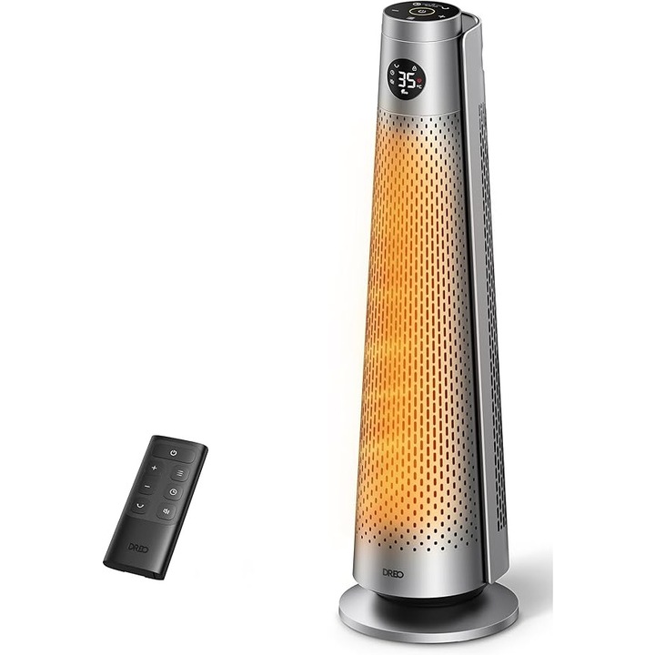 Aeroterma Dreo DR-HSH008, 2000 W, cu ventilator, silentioasa, argintiu, 76 cm