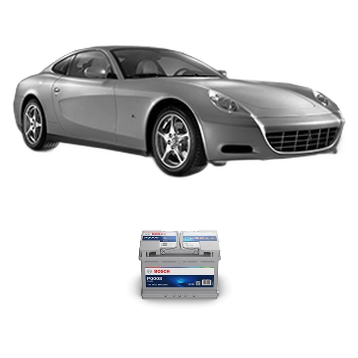 Baterie Acumulator 74 Ah 12 V 680 A FERRARI 612 SCAGLIETTI 5.7 din 2004-2011 KW 397 CP 540 CMC 5748, auto, Bosch, 4x Stickere auto cu FERRARI