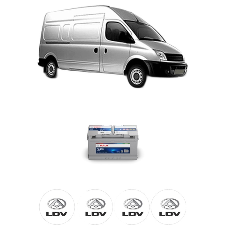 Baterie Acumulator 90 Ah 12 V 720 A LDV MAXUS Van 2.5 D din 2005-2008 KW 70 CP 95 CMC 2499, auto, Bosch, 4x Stickere auto cu LDV