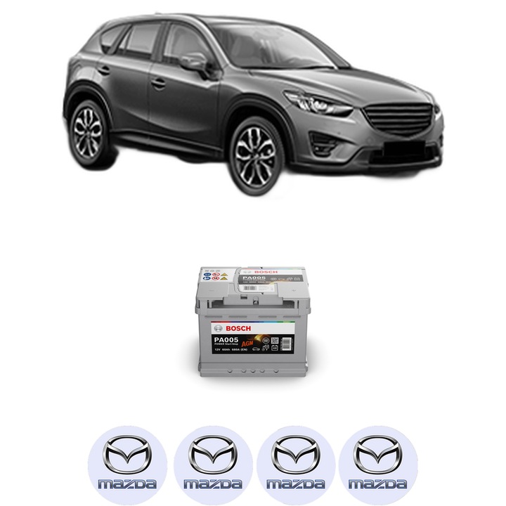 Baterie Acumulator 60 Ah 12 V 680 A MAZDA CX-5 (KE, GH) 2.5 AWD din 2015-2017 KW 141 CP 192 CMC 2488, auto, Bosch, 4x Stickere auto cu MAZDA