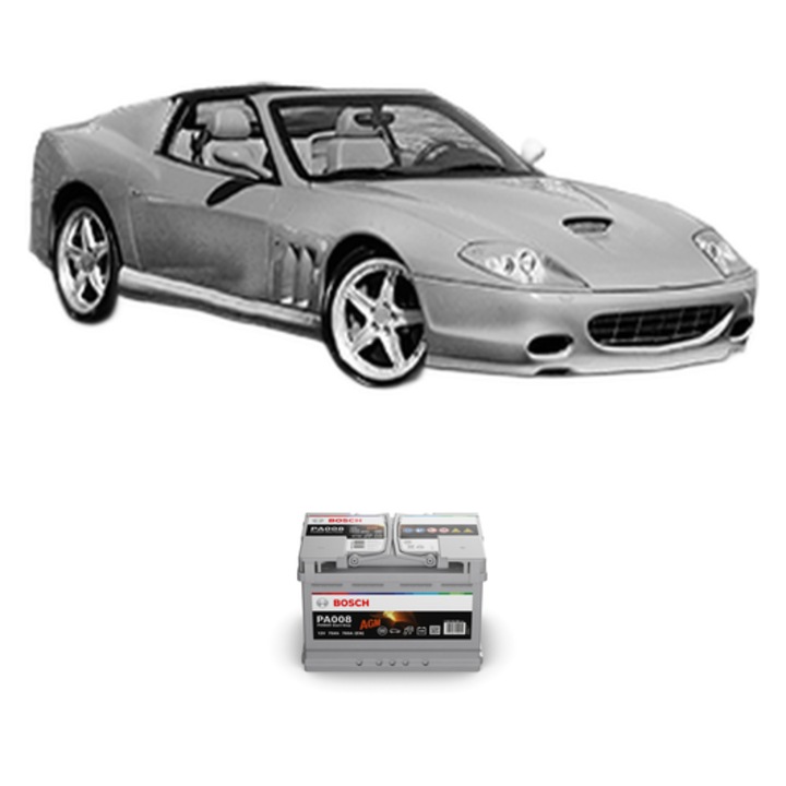 Baterie Acumulator 70 Ah 12 V 760 A FERRARI SUPERAMERICA 575 din 2005-2006 KW 397 CP 540 CMC 5748, auto, Bosch, 4x Stickere auto cu FERRARI