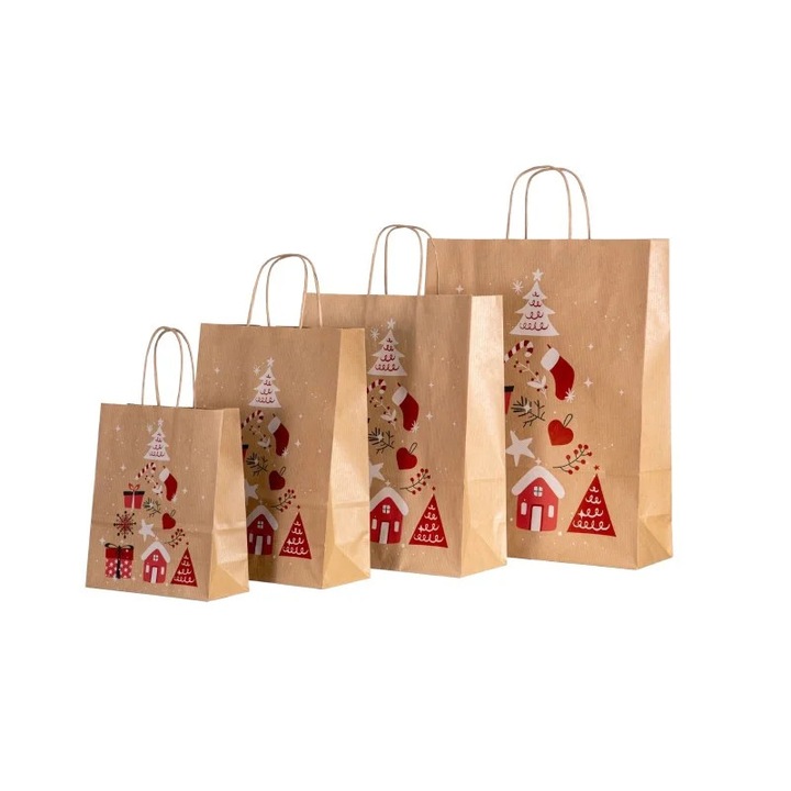 Sacose natur, Merry Christmas" 18x8x22 cm (100 buc/set)