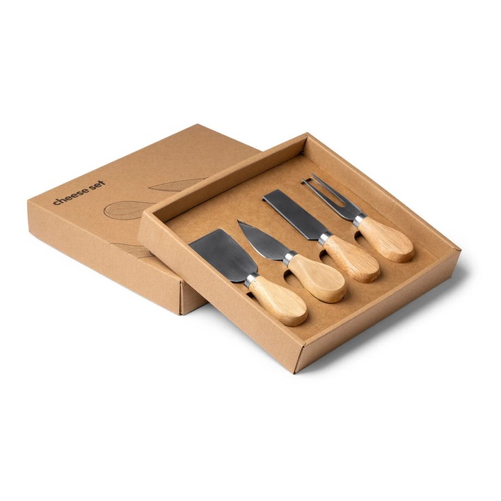 Sajtkészlet 4 rozsdamentes acél eszközzel és fa nyéllel