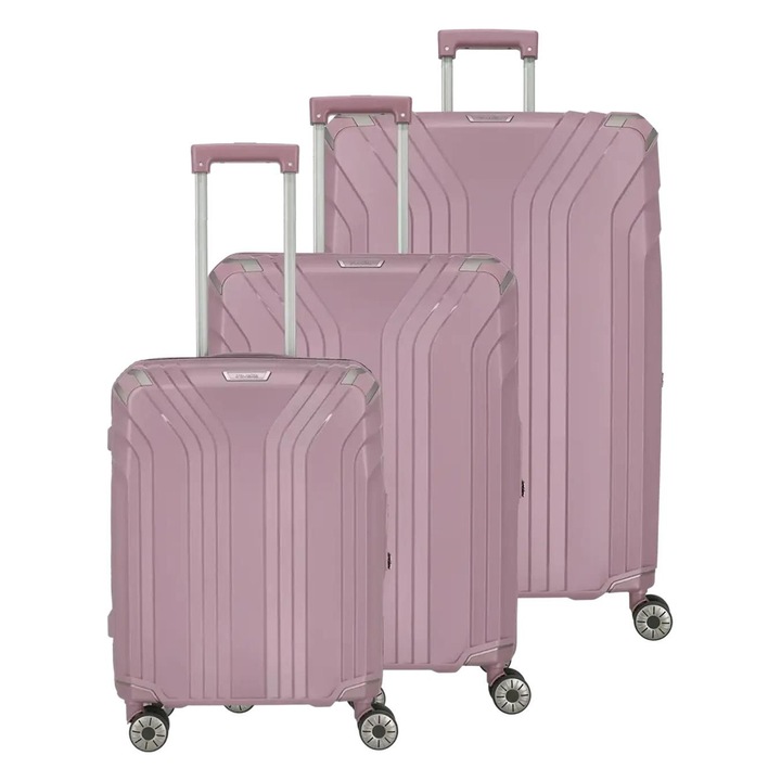 Troler Travelite Elvaa set M și S roz, 4 roți duble, capacitate 102 l