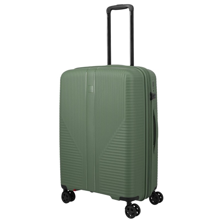Troler Travelite Air Stripe M, verde, 4 roți duble, 38 l