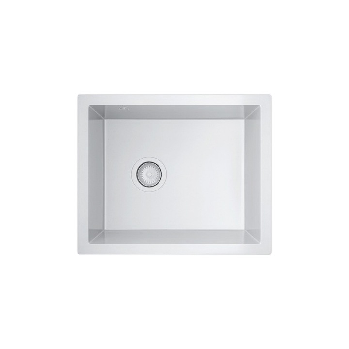 Chiuveta bucatarie LANILIA LAVRIO 60.1 ALBA, granit alb 510x460 mm, montare sub blat/ pe blat, Kit evacuare inclus