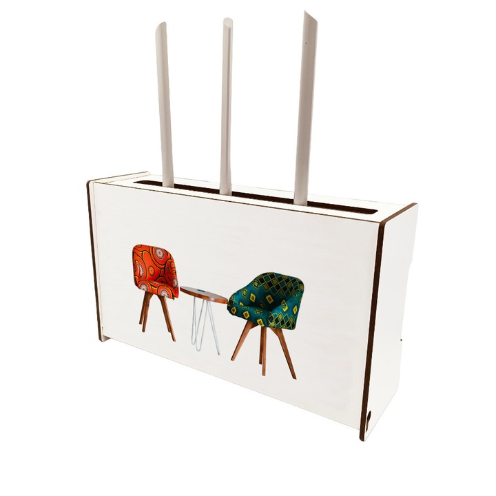 Raft suport router wireless, cu posibilitate montare pe perete, Cutie Suport Router Wireless pentru mascare fire si echipament WI-FI, 39x18x9cm, model WIFI Trendy