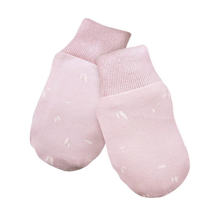 Manusi bebe, fete, bumbac, nou-nascuti, roz pudra cu flori