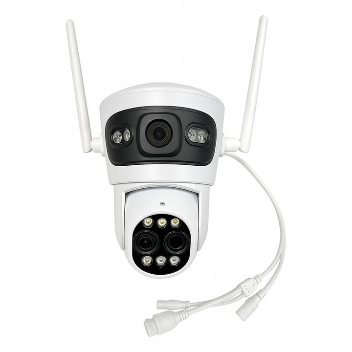 Cameră tip dom 3250, Supraveghere video și audio, 3 lentile, Rotativă, Wi-Fi, IP, 10MP, 1440p, ICSEE