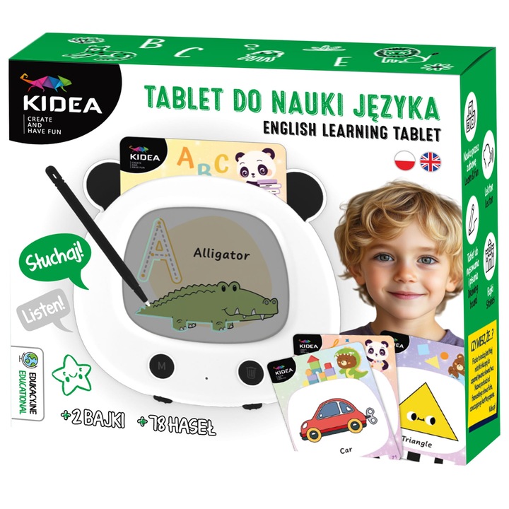 Tableta pentru invatarea limbii engleze pentru copii, KIDEA, 10 inch, multicolor