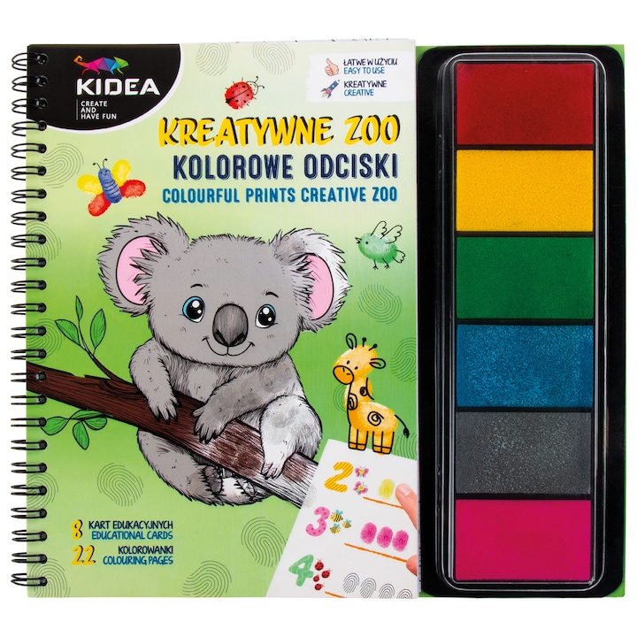 Kidea festő- és rajzkészlet, kreatív állatkert, 21 színező, 8 oktatókártya, 24x21x1,5cm