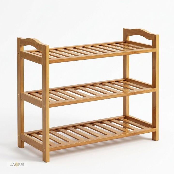 Pantofar Bambus Natural, Jaskus®, cu 3 Niveluri, pentru 9 Perechi, 80x25x51 cm, Design Compact & Eco-Friendly, Ideal Hol/Casa Modulara