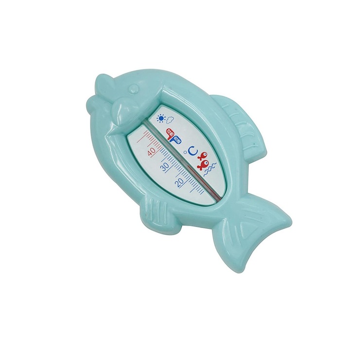Termometru de Baie 2 in 1, Comando Kids, pentru Copii si Bebelusi, Rezistent la Apa, Fara Mercur, Precizie Ridicata, Multifunctional, Compact, Model Peste, Albastru aquamarin