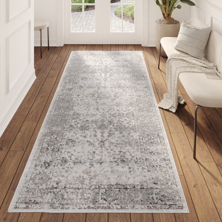 Covor, Tapiso, Valley Cho, 70 x 300 cm, Gri, OEKO-TEX, Inaltime Fir 4 mm, Pentru Living, Dormitor, Hol, Rezistent La UV, Rezistent La Pete, Lavabil, Usor de curatat, Rezistent La Intemperii, Impermeabil, Moale La Atingere