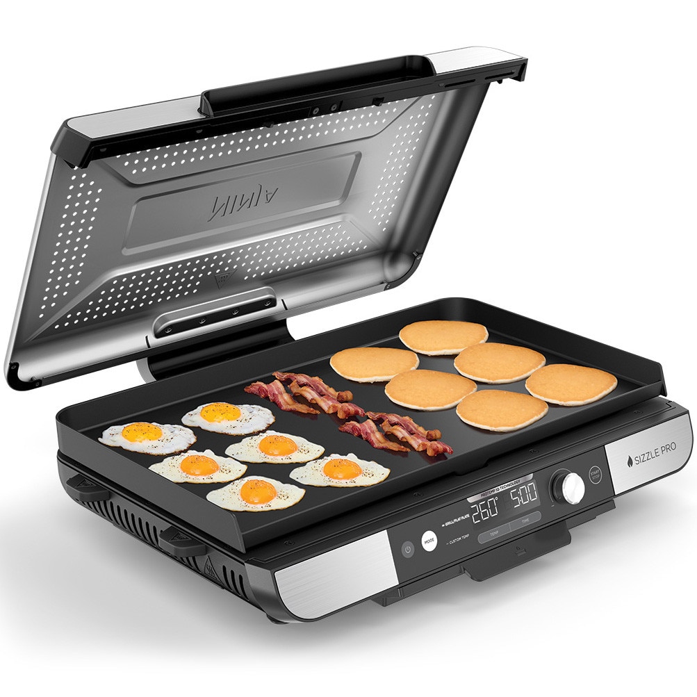 Gratar electric Ninja Sizzle Pro XL GX101EU, 1800W, 2 placi cu invelis ceramic grill si plita, 120°- 260°C, capacitate 10 burgeri, tehnologie ProTemp IQ, display digital, capac det