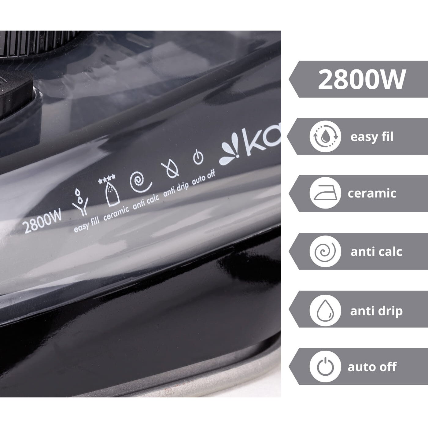 Fier de calcat cu abur ANTI-CALC / ANTI-DRIP, 2800 W, functie verticala