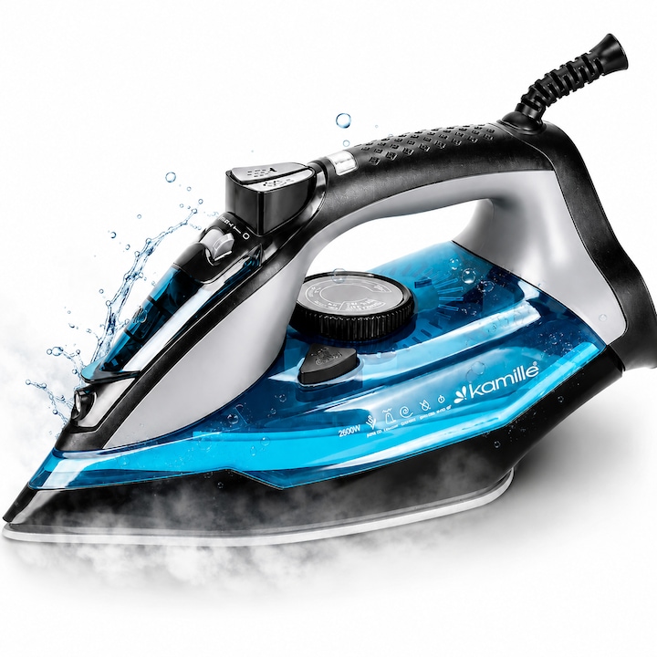 Fier de calcat cu abur Kamille, 2800 W, functie verticala, albastru, talpa ceramica 12, 5x23cm