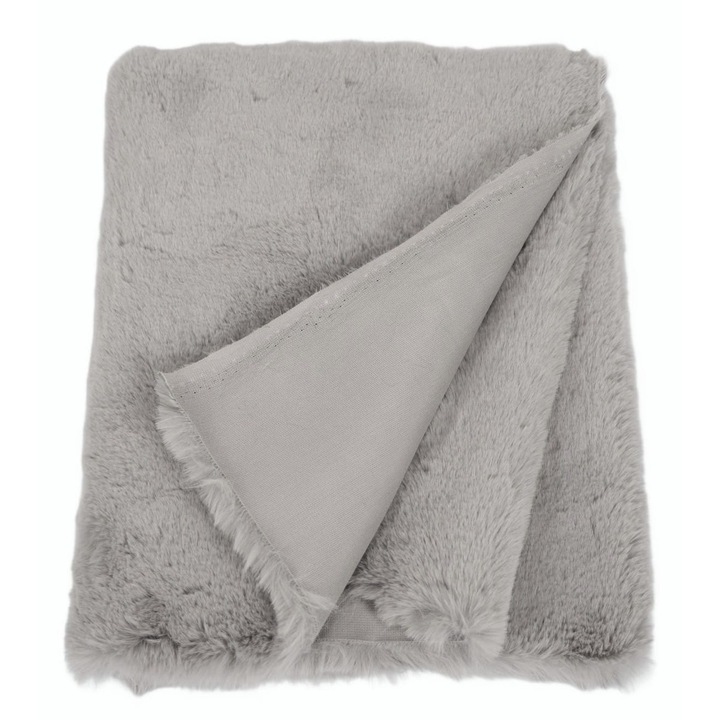 Tricotaj XXL din blana artificiala, Culoare Gri deschis, 100% poliester, Dimensiuni 50cm x 165cm