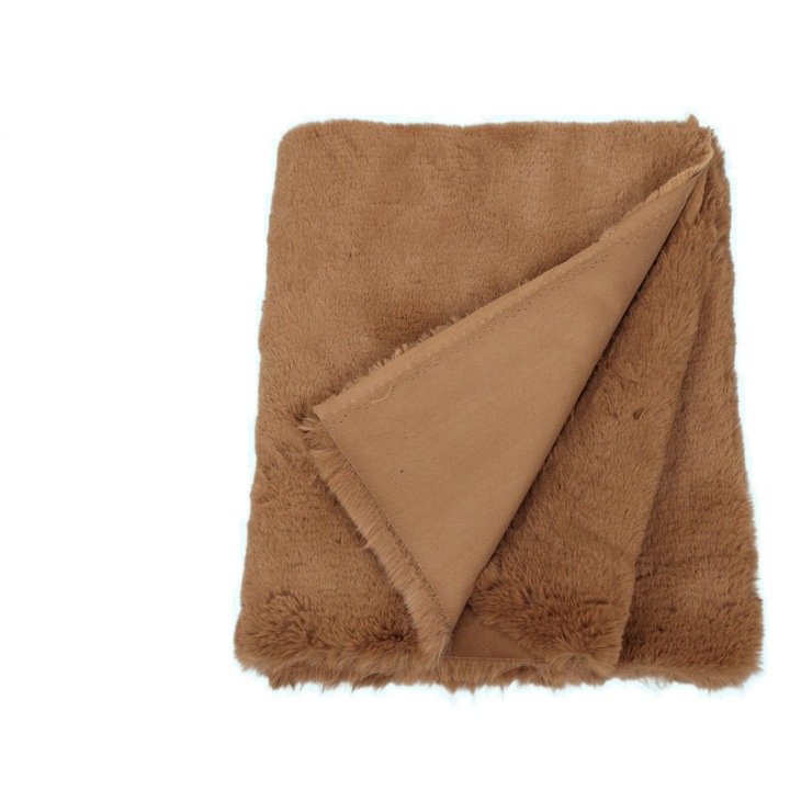 Tricotaj XXL din blana artificiala, Culoare Caramel Maro, 100% poliester, Dimensiuni 50cm x 165cm