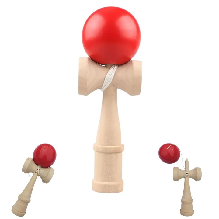 Professzionális fa Kendama, fényes piros labda, ügyességi játék gyerekeknek és felnőtteknek, piros színű, Nextfarma®