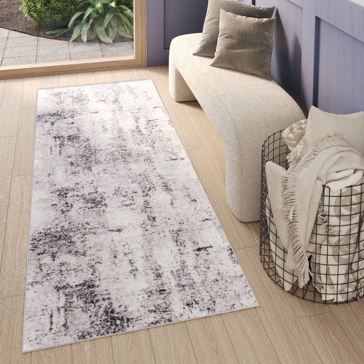 Covor, Tapiso, Sky Cho, 100 x 300 cm, Gri, Inaltime Fir 12 mm, OEKO-TEX, Pentru Living, Dormitor, Rezistent La UV, Rezistent La Pete, Lavabil, Usor de curatat, Rezistent La Intemperii, Impermeabil, Moale La Atingere