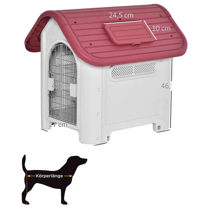 Custi pentru caini, design impermeabil, ventilatie ajustabila, rosie, 59x75x66cm