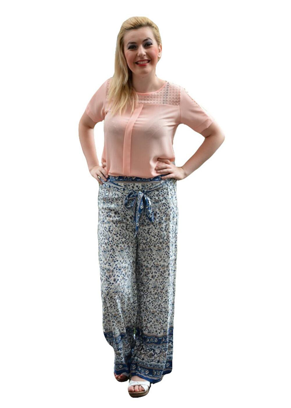 Pantaloni salvar de vara, din vascoza, D&J Exclusive, Albastru