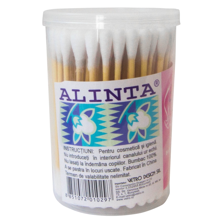 Козметични клечки ALINTA, изработени от бамбук и памук, 100 бр