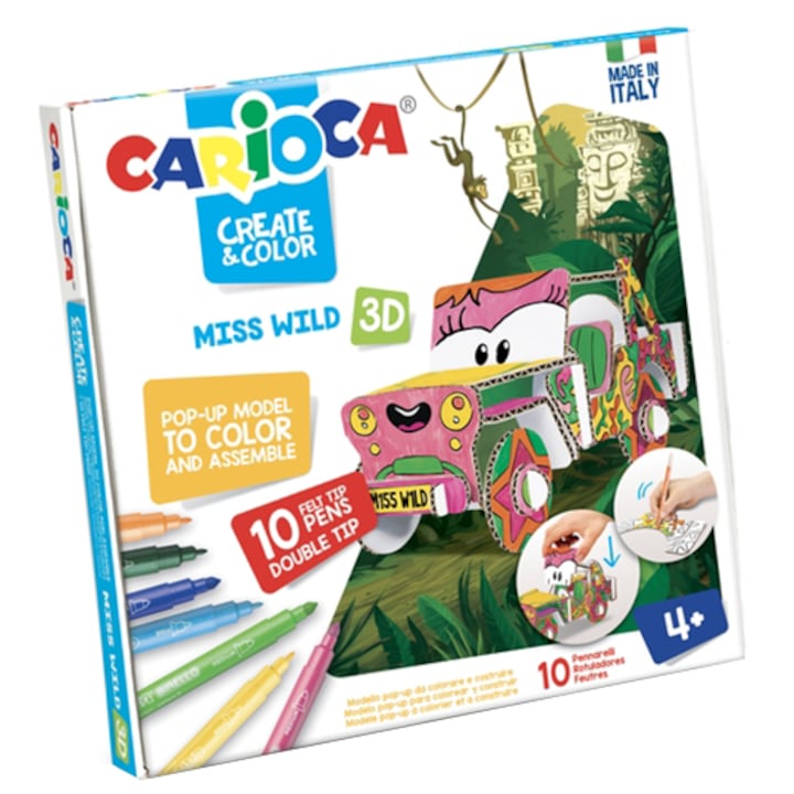 Комплект Флумастери Carioca, Create & Color, Miss Wild 3D