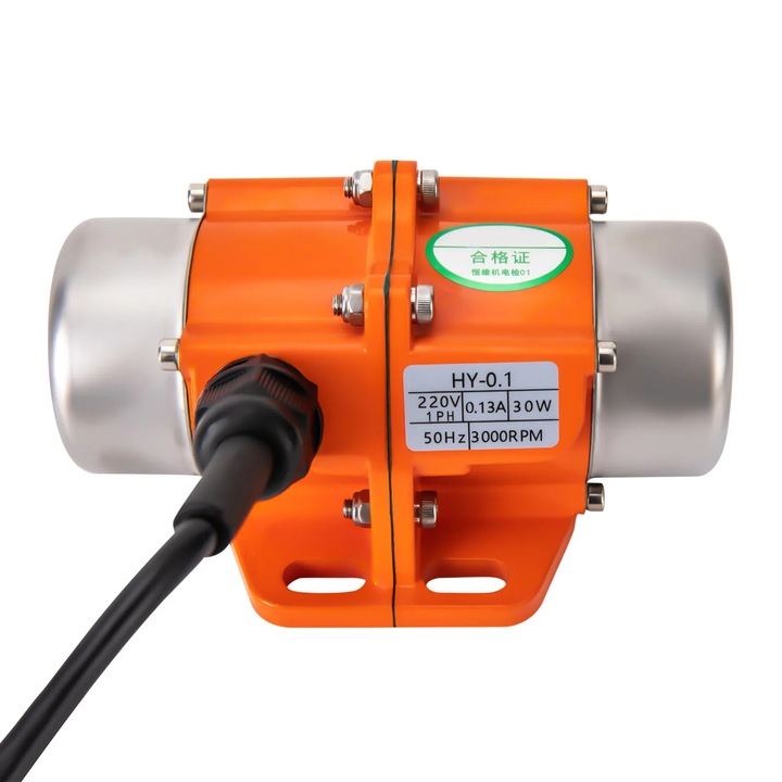 Elektromos vibrációs motor, HY-0.1, 30 W, 220 V AC, sebességszabályzó, narancssárga