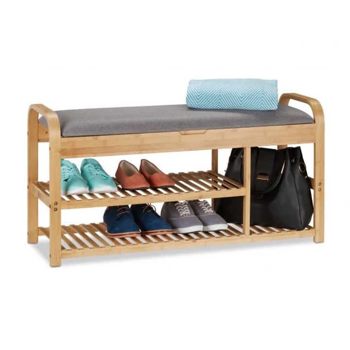 Cipőtartó pad B2X, szürke, 102,5x40,5x20,5cm, extra tárolóval