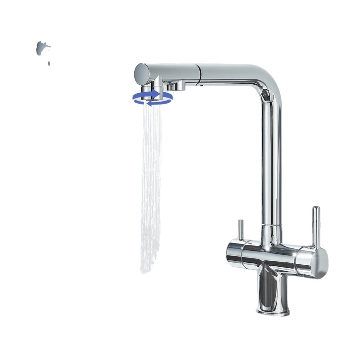 Sanitári csaptelep, dupla, hideg és meleg víz, króm, munkalapra szerelhető