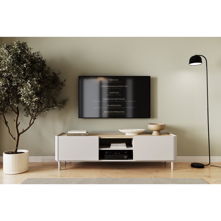 Comoda TV Elivo, 170x48x48 cm, culoare kasmir, cu 1 suflada si 2 nise, inaltime picioare 13 cm