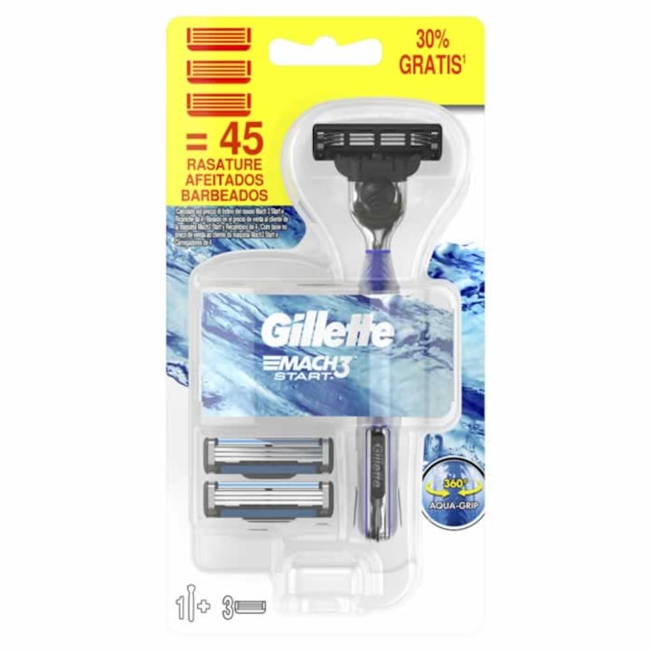 Aparat de ras clasic Gillette Mach3 Start, 2 rezerve