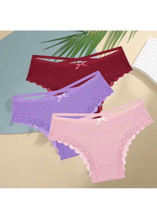 Комплект от 3 чифта дамски бикини, PICADILI, многоцветни, Лилав/Розово