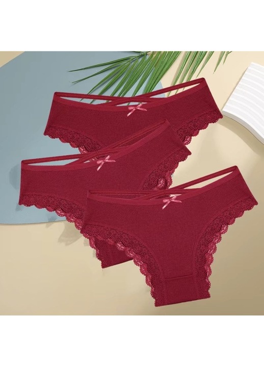 Комплект от 3 чифта дамски бикини, PICADILI, 100% памук - 46745, Бордо