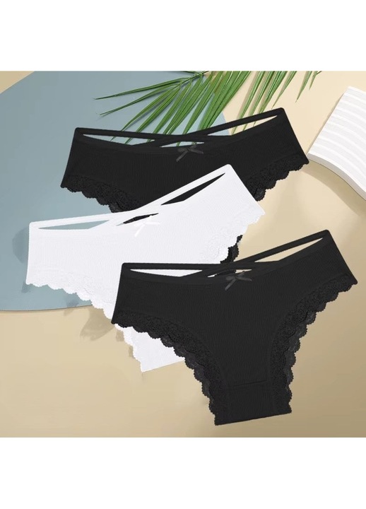 Комплект 3 чифта дамски бикини, PICADILI, Черно/Бордо, памук, Бял/Черен