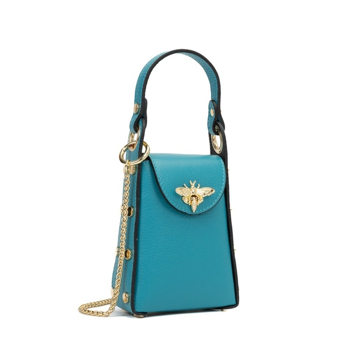 Poseta Piele Lia - Turcoaz Inchis, Geanta Casual din Piele Naturala, Geanta, Genti