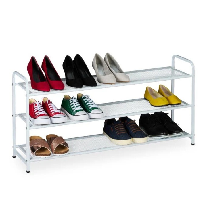 B2X fém cipőtartó, 12 pár, fehér, 3 szintes