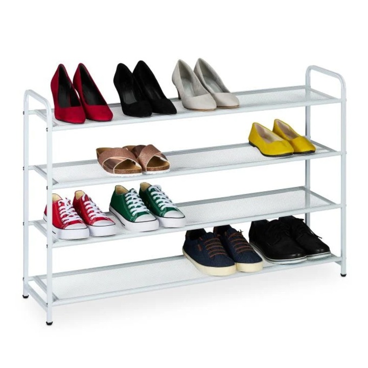 Fém cipőtartó 16 pár cipőhöz, Northix, fehér, 80x30x90cm