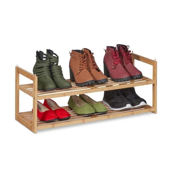 Cipőtartó, B2X, 2 polcos, bambusz, 72,5x28x7,5cm